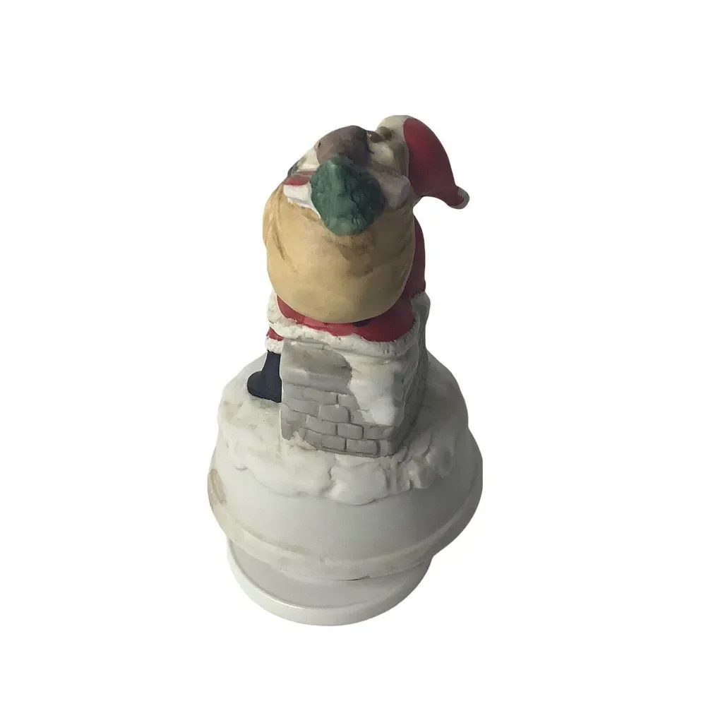 Vintage‎ Christmas Music Box Santa Claus Round Chimney X4719 Red White Gifts